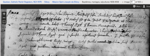 1654 native baptisms at Mission St. Joseph de Sillery.  Screenshot of familysearch.org record